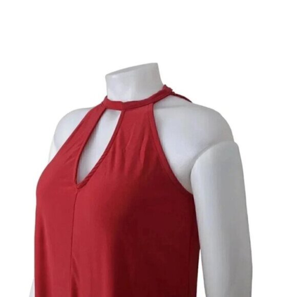 NWT Boohoo Petite Lorna Tie Neck Cut Out Swing Mini Dress Red Size 2 - Picture 3 of 11